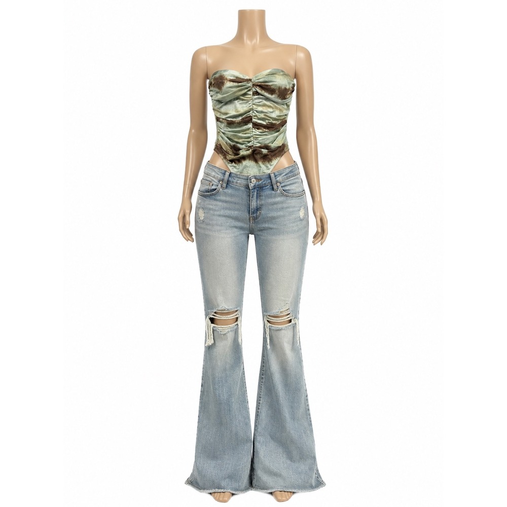 Fashion Nova Ruched Bodysuit Sage Brown Tie Dye XL coquette cottagecore NWT